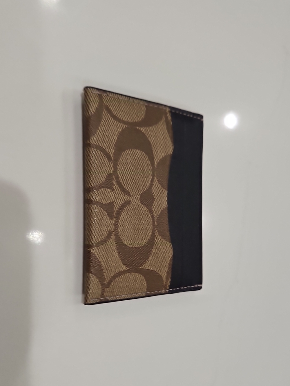 Coach Brown Signature Canvas & Black Trim Card Sleeve